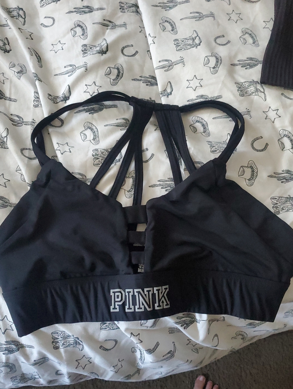 PINK Victoria's Secret Black Strappy Sports Bralette- New Condition